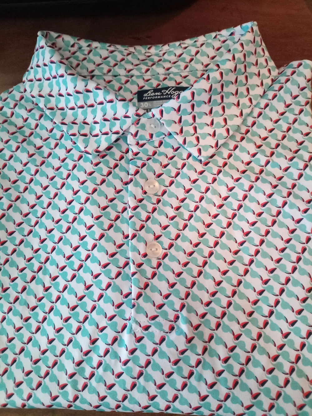Ben Hogan Men's Teal Polo with Red and White Print NWT